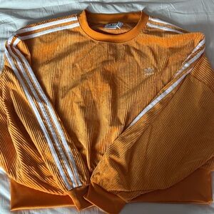 adidas Orange Corduroy Crewneck with White Three-Stripes
